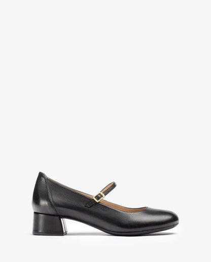 Black Leather Mary Jane Low Heel