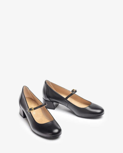Black Leather Mary Jane Low Heel