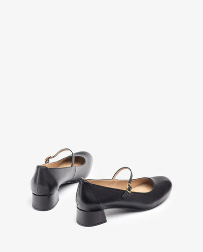 Black Leather Mary Jane Low Heel