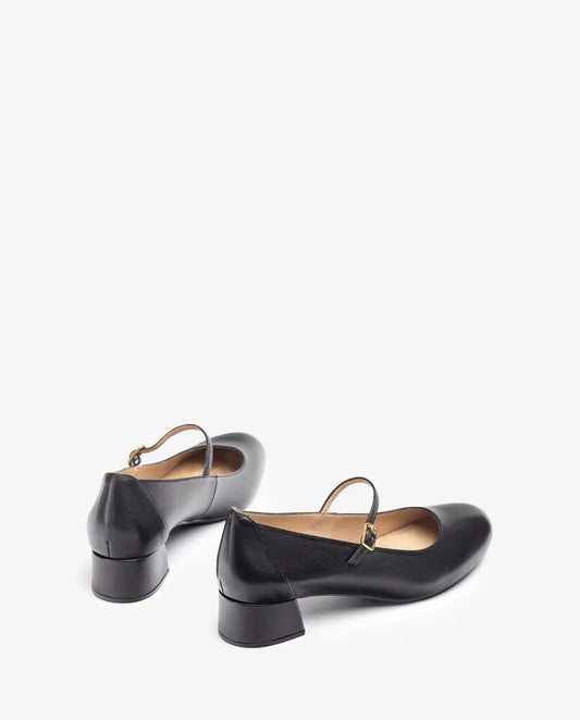 Black Leather Mary Jane Low Heel