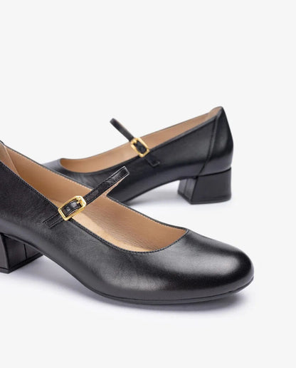 Black Leather Mary Jane Low Heel