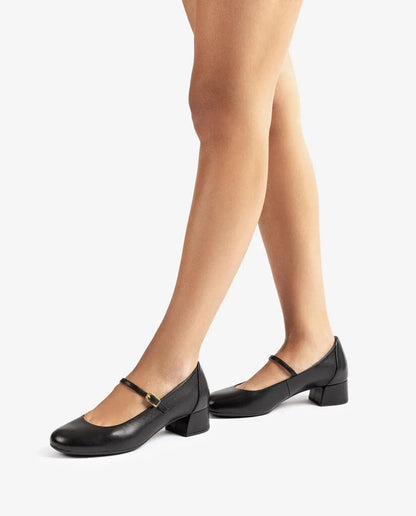 Black Leather Mary Jane Low Heel