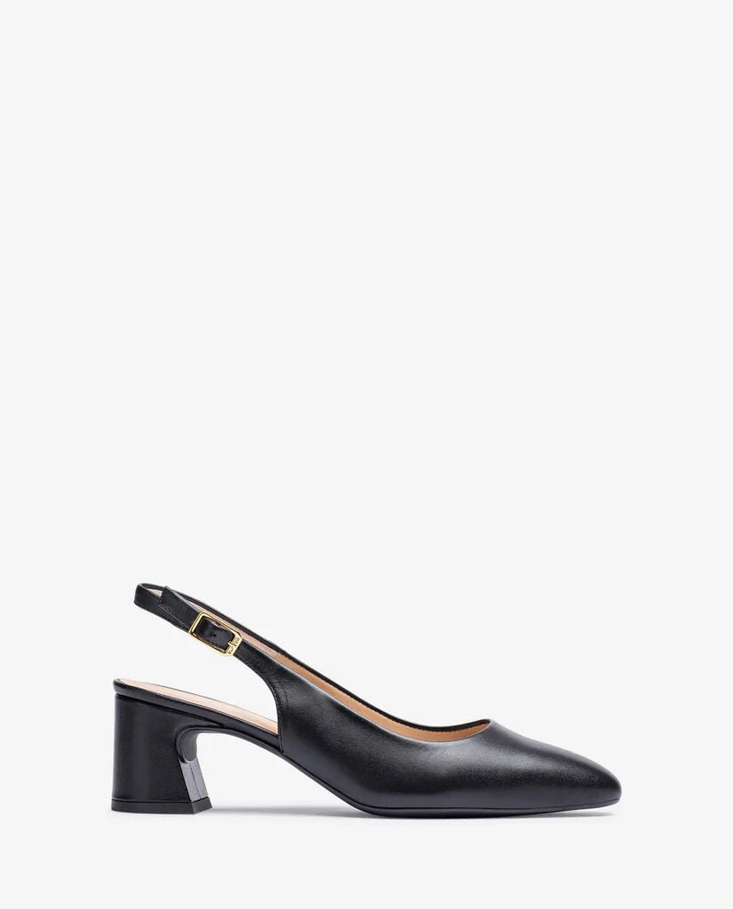 Black Slingback Heeled Shoe with Chunky Heel