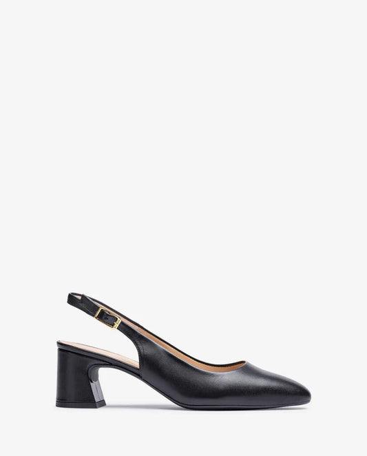 Black Slingback Heeled Shoe with Chunky Heel
