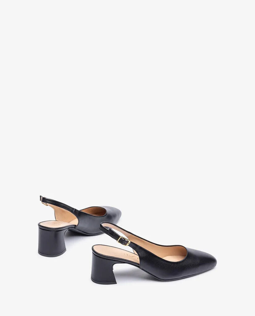 Black Slingback Heeled Shoe with Chunky Heel