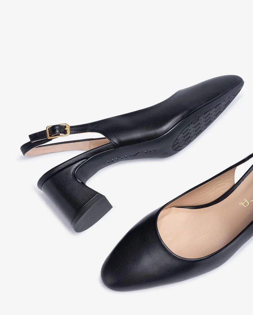 Black Slingback Heeled Shoe with Chunky Heel