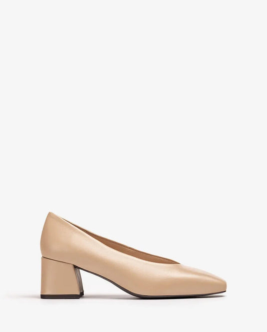 Beige Leather Block Heel Shoes