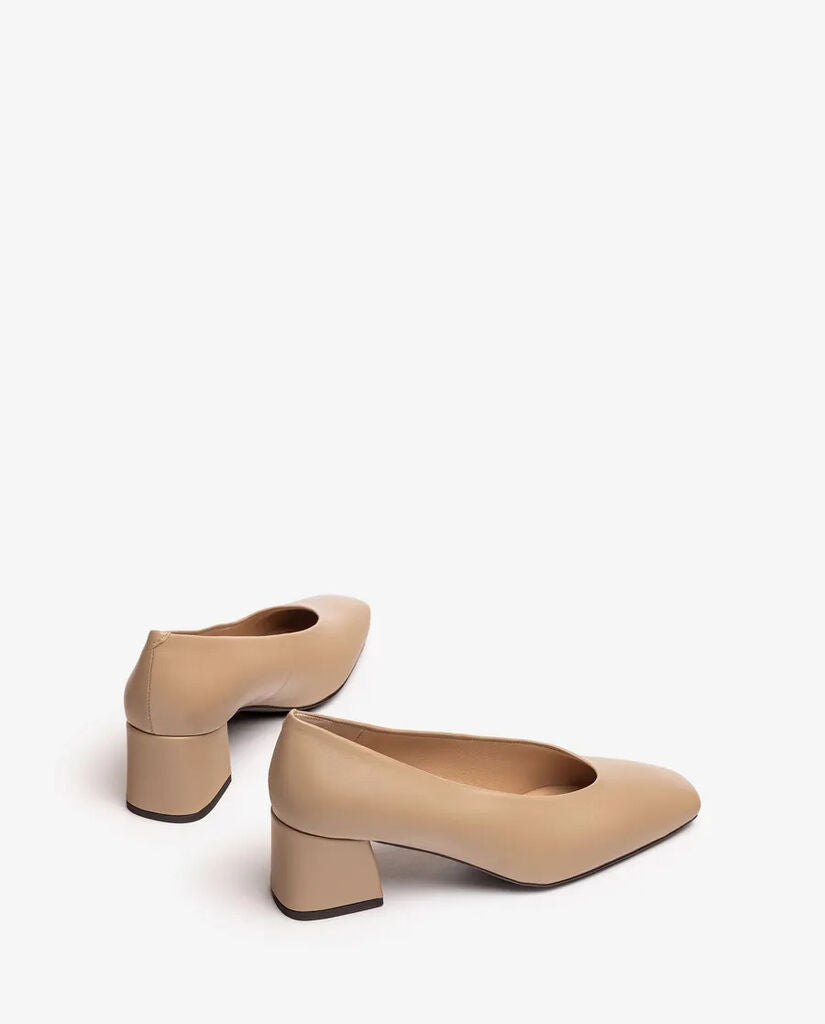 Beige Leather Block Heel Shoes