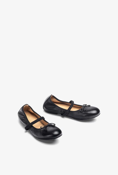 Black Leather Ballet Flats with Strap