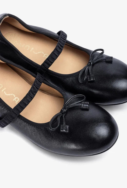 Black Leather Ballet Flats with Strap