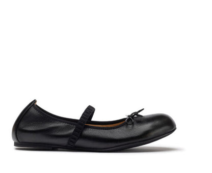 Black Leather Ballet Flats with Strap
