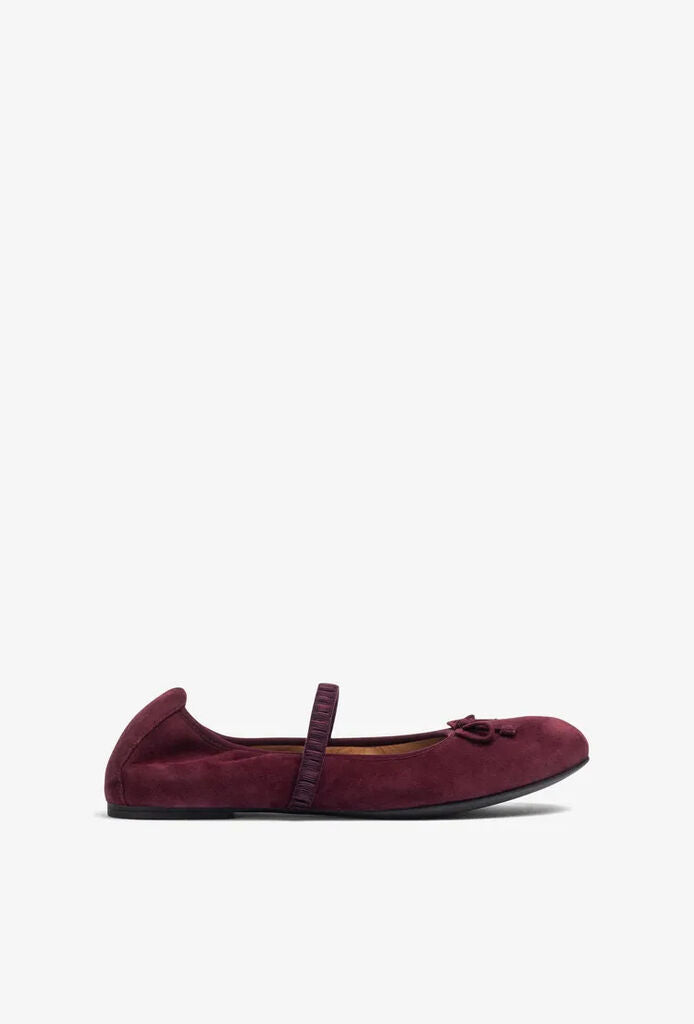 Burgundy Velvet Ballet Flat with Bow Detail