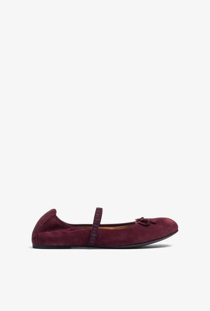 Burgundy Velvet Ballet Flat with Bow Detail