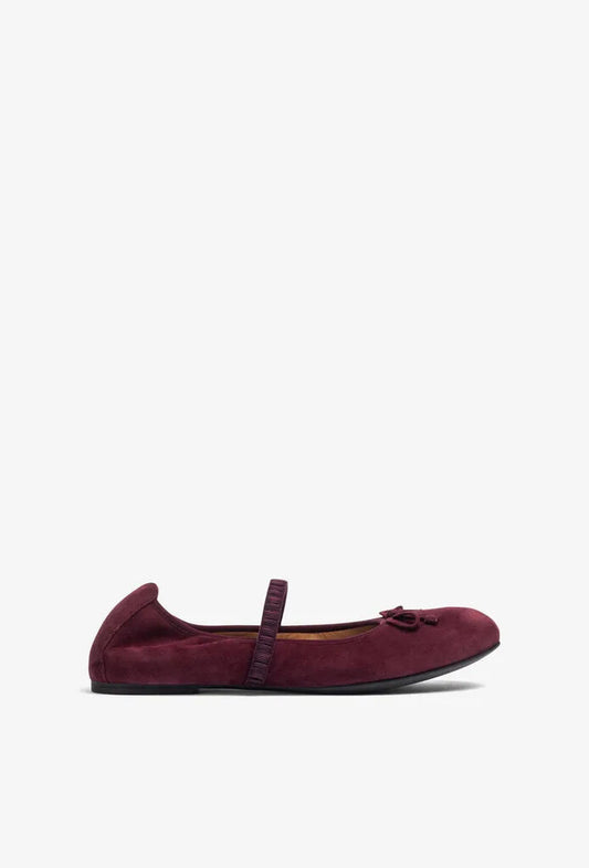 Burgundy Velvet Ballet Flat with Bow Detail
