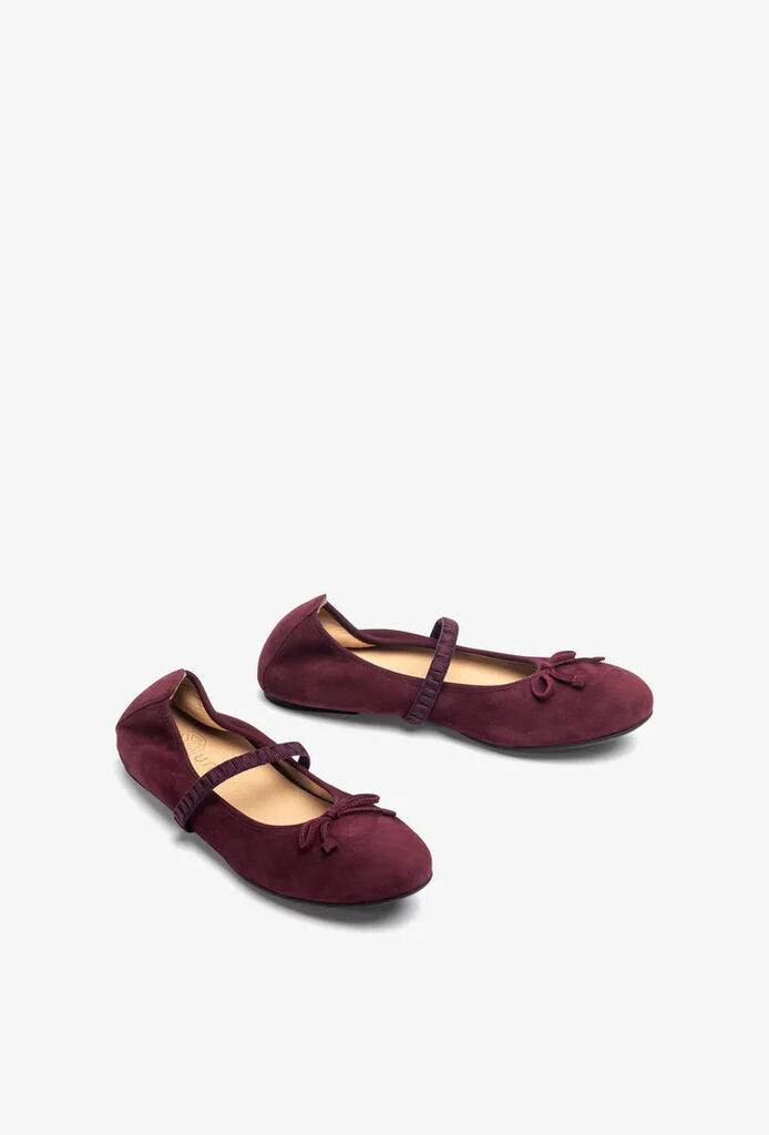 Burgundy Velvet Ballet Flat with Bow Detail