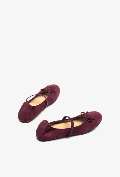 Burgundy Velvet Ballet Flat with Bow Detail