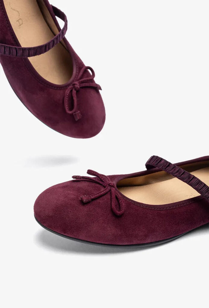 Burgundy Velvet Ballet Flat with Bow Detail