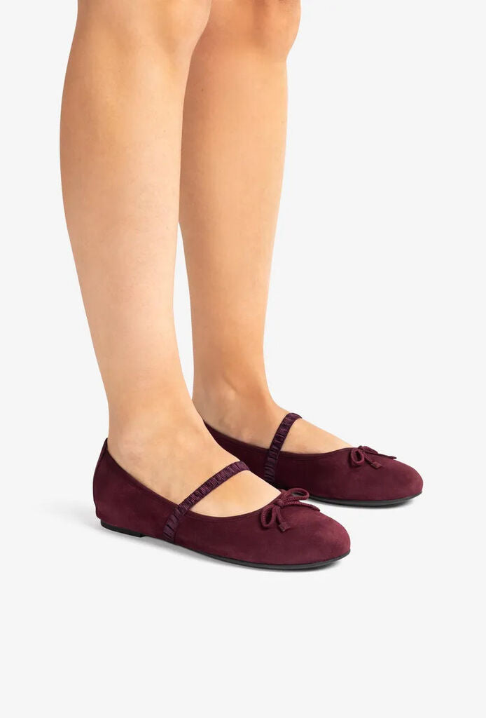 Burgundy Velvet Ballet Flat with Bow Detail