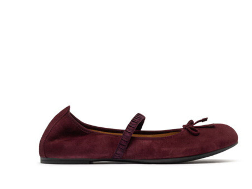 Burgundy Velvet Ballet Flat with Bow Detail