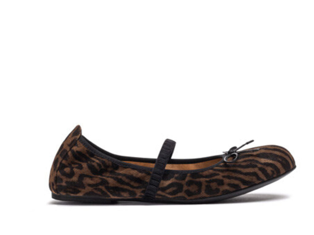 Brown Animal Print Ballet Flat with Bow Detail