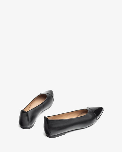 Black Leather Ballet Flats with Pointed Toe
