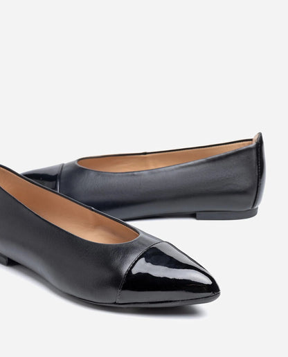 Black Leather Ballet Flats with Pointed Toe
