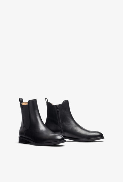 Black Leather Chelsea Boot with Side Elastic