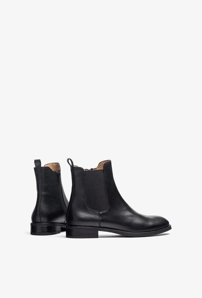 Black Leather Chelsea Boot with Side Elastic