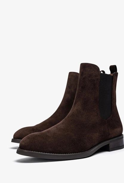 Brown Suede Chelsea Boots with Elastic Panels