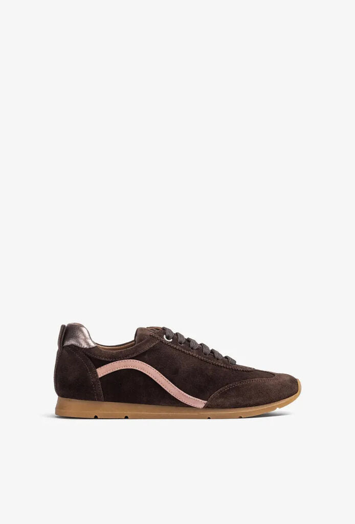 Brown Suede Sneakers with Pink Accent