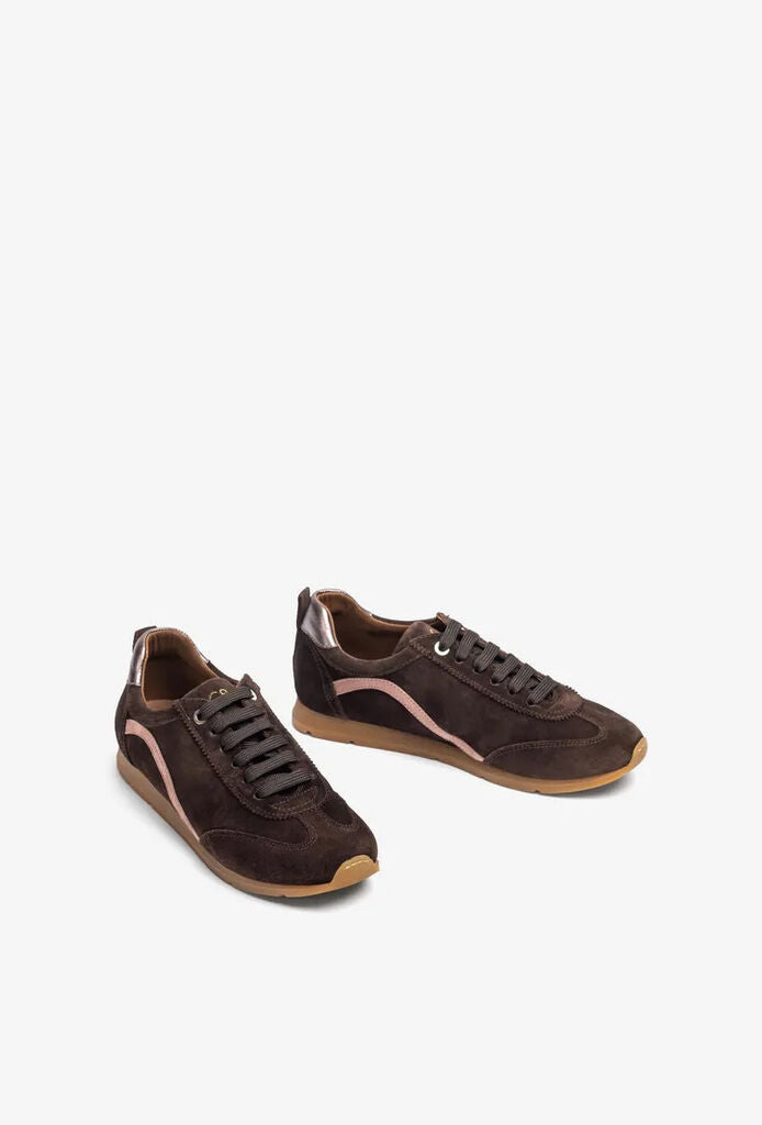 Brown Suede Sneakers with Pink Accent