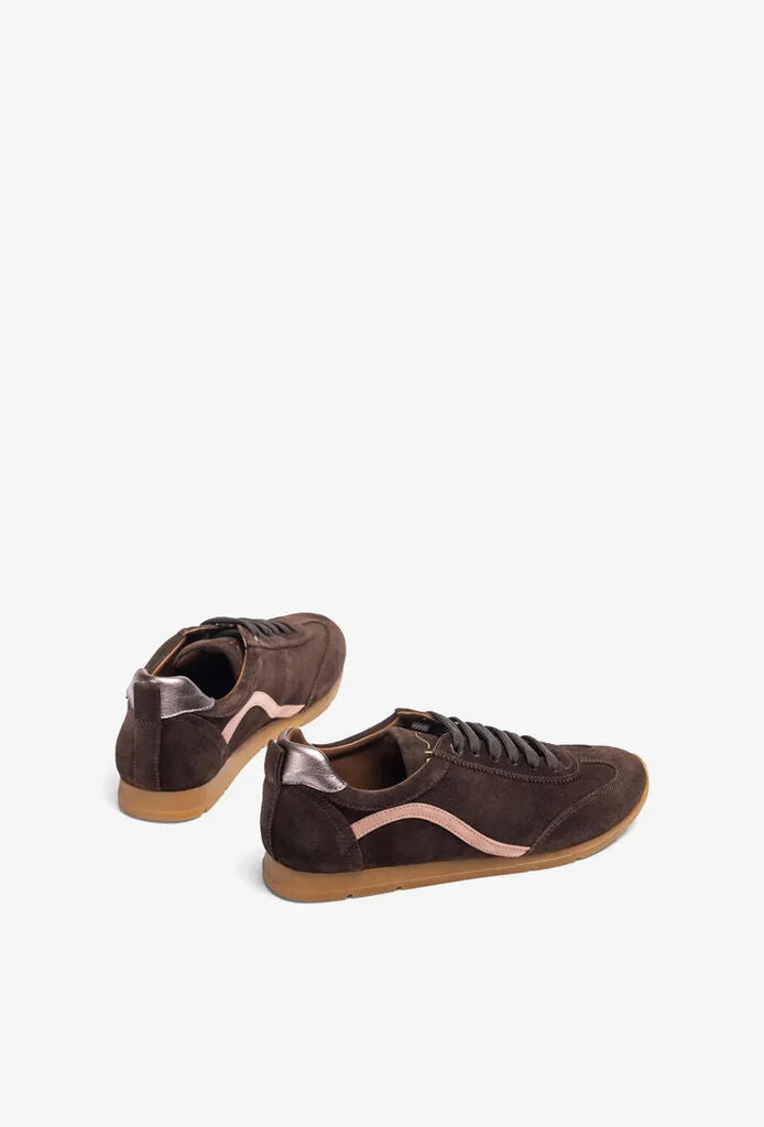 Brown Suede Sneakers with Pink Accent