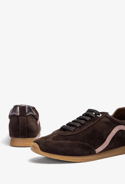 Brown Suede Sneakers with Pink Accent