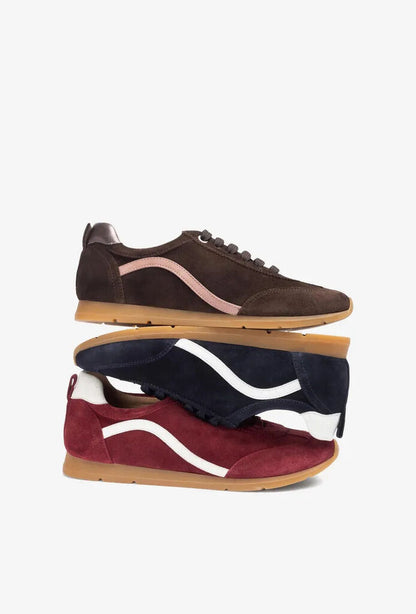 Brown Suede Sneakers with Pink Accent