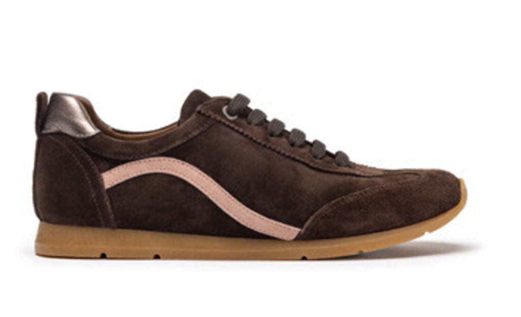 Brown Suede Sneakers with Pink Accent