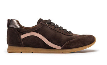 Brown Suede Sneakers with Pink Accent