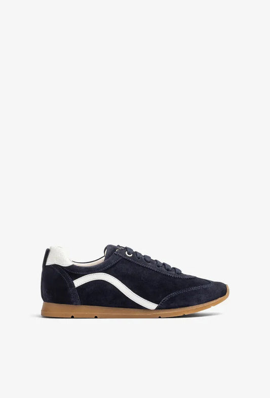 Navy Suede Sneakers with Contrast Wave Detail