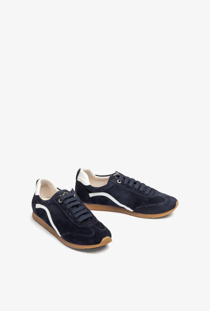 Navy Suede Sneakers with Contrast Wave Detail