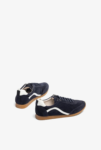 Navy Suede Sneakers with Contrast Wave Detail