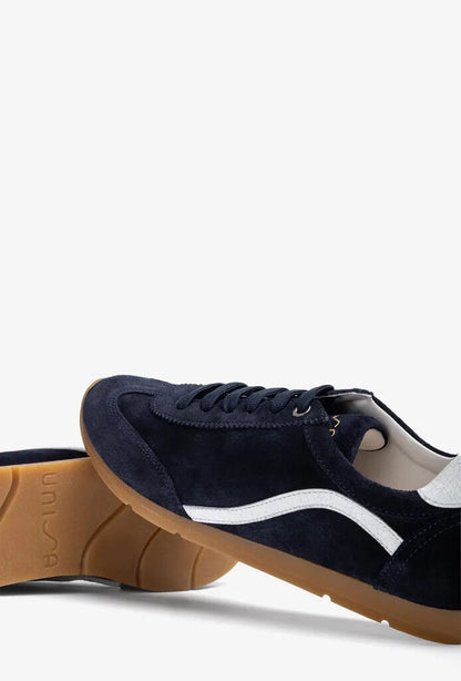Navy Suede Sneakers with Contrast Wave Detail