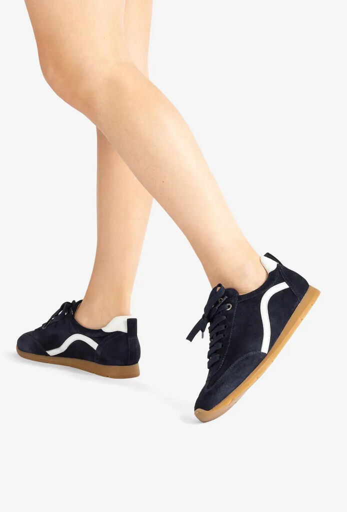 Navy Suede Sneakers with Contrast Wave Detail
