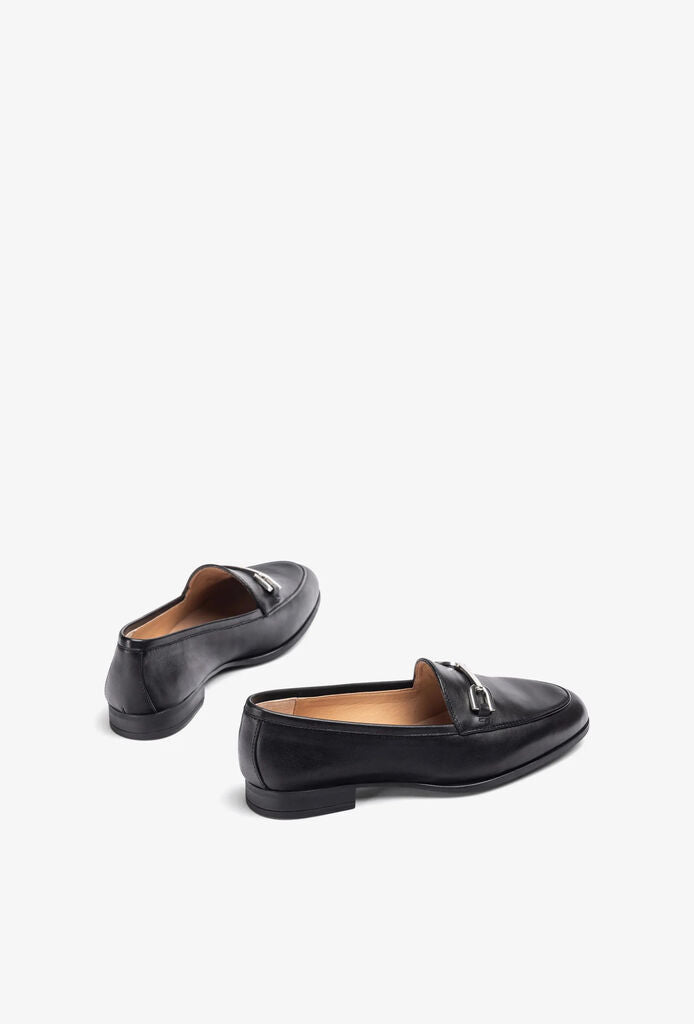 Black Leather Loafers with Metal Accent