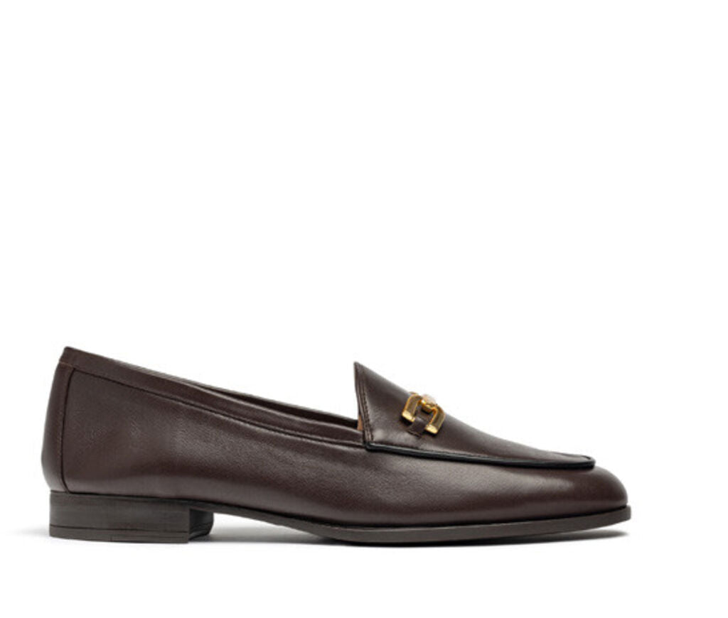 Brown Leather Loafers with Gold Buckle