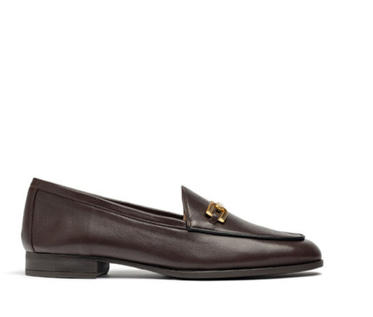 Brown Leather Loafers with Gold Buckle