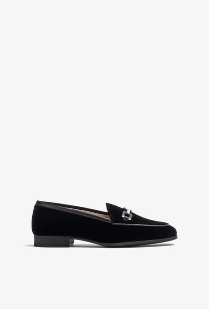 Black Velvet Loafers with Metal Accent