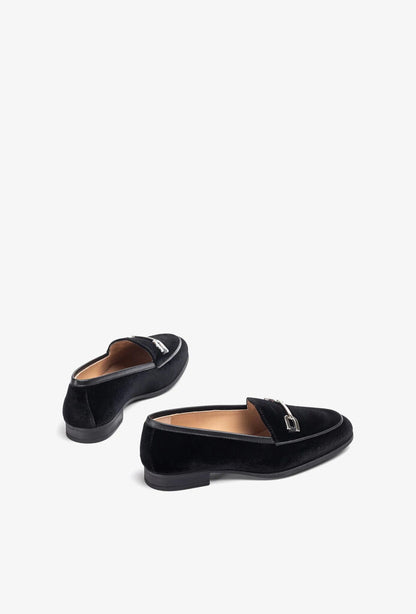 Black Velvet Loafers with Metal Accent
