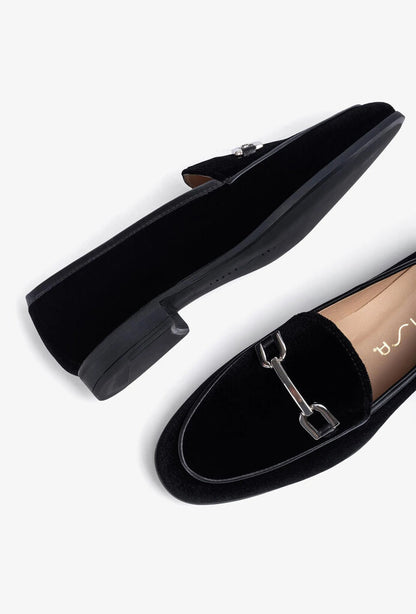 Black Velvet Loafers with Metal Accent