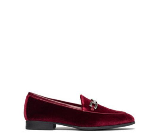 Burgundy Velvet Loafers with Silver Accent