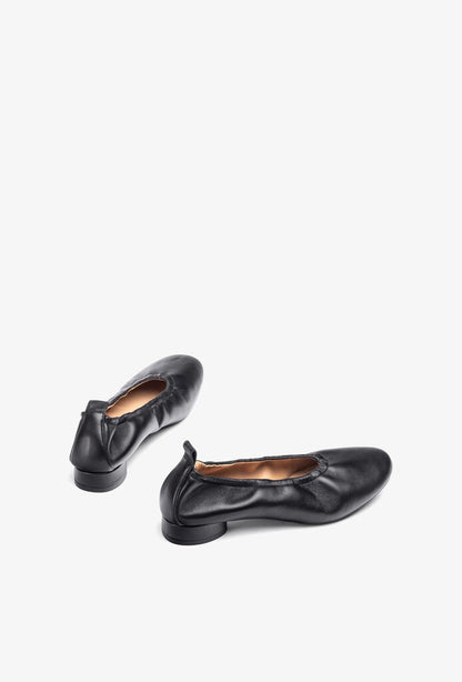 Black Leather Ballet Flats with Ruched Detail
