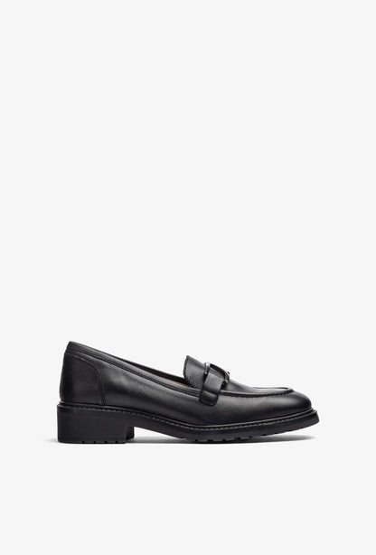 Black Leather Loafers with Classic Penny Design